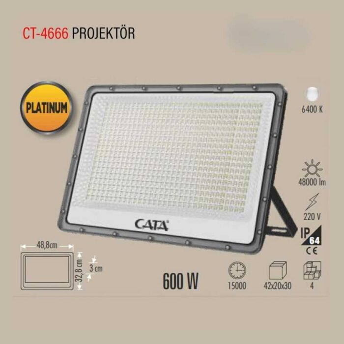 Cata CT-4666 600W Slim Led Projektör 6400K Beyaz - Görsel 2