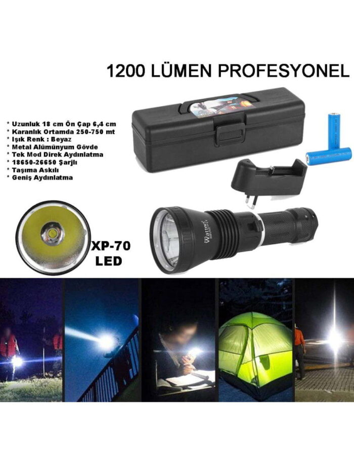 1200 Lümen Profesyonel Şarjlı El Feneri Watton WT-655 - Görsel 2