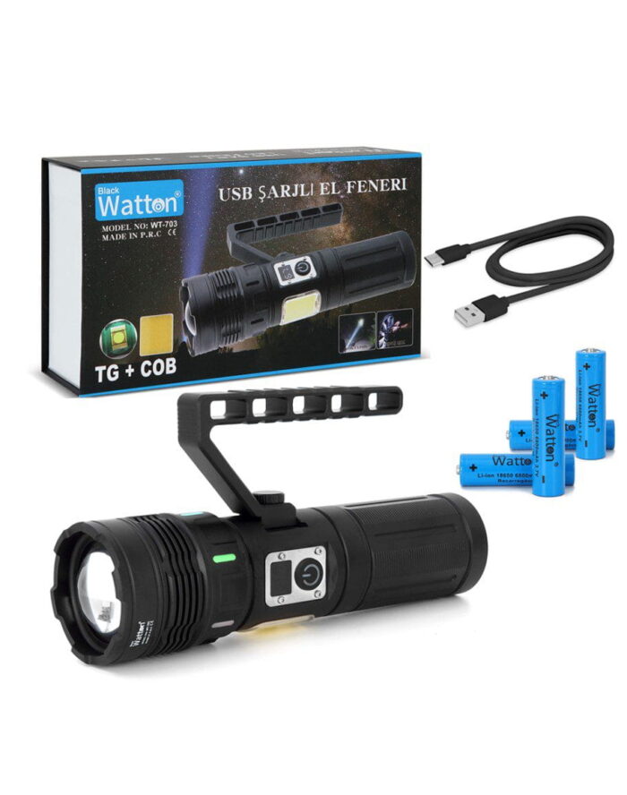 15.000 LÜMEN TG+COB LED ŞARJLI EL FENERİ WATTON WT-703 - Görsel 2