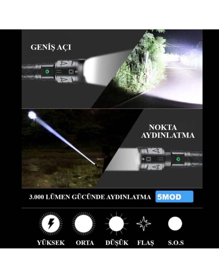 3000 Lümen Güçlü El Feneri Watton WT-604 - Görsel 2