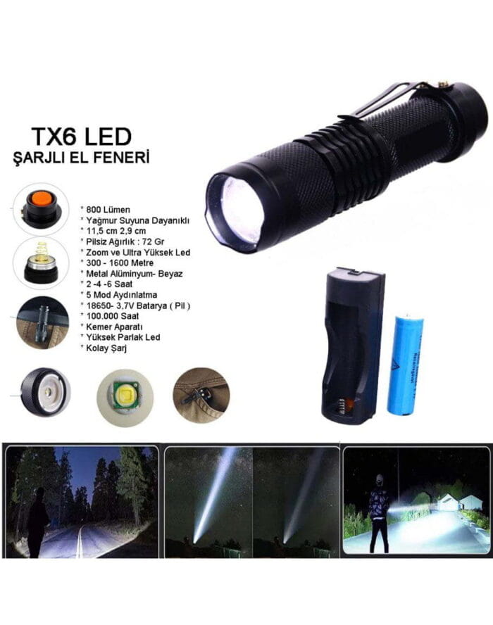 Orjinal 800 Lümen T6 Şarjlı EL Feneri Watton Wt-086 - Görsel 2