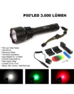 Profesyonel P50'Led 3.000 Lümen Şarjlı Av Feneri Watton Wt-150