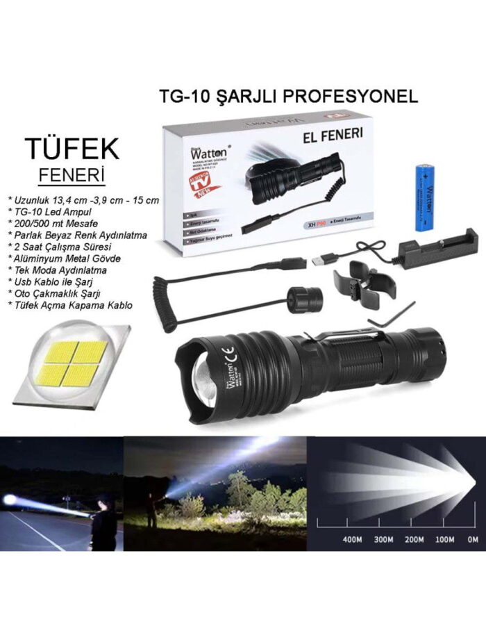 TG-10 ŞARJLI PROFESYONEL AV FENERİ WATTON WT-620 - Görsel 2