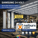 SAMSUNG 24V Beyaz Pergola Tente LED Aydınlatma Kapaklı – SMT-103 (6500K, 18,5 cm)