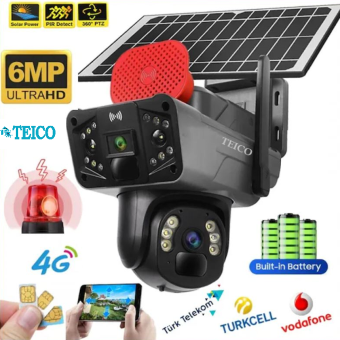 TEICO-4360 Çift Kameralı 6 MP Güneş Enerjili PTZ Speed Dome Solar Güvenlik Kamerası - Görsel 2