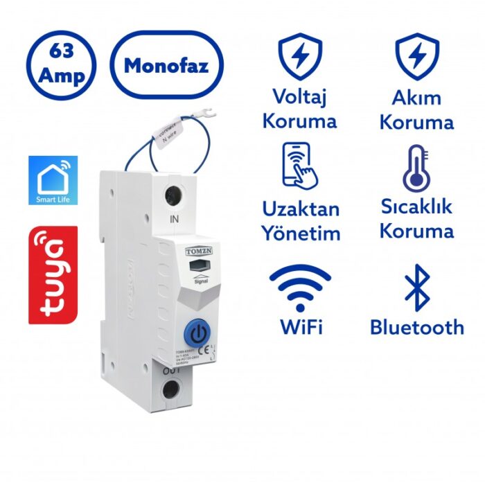 Tomzn TOB9-63VAP Akıllı Voltaj ve Akım Koruma Rölesi 63A WiFi – Enerji Ölçerli Akıllı Sigorta - Görsel 2