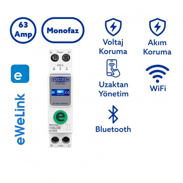 Tomzn TOB9e-63M Akıllı Voltaj ve Akım Koruma Rölesi 63A WiFi – Enerji Ölçerli (eWeLink Uyumlu) - Görsel 2