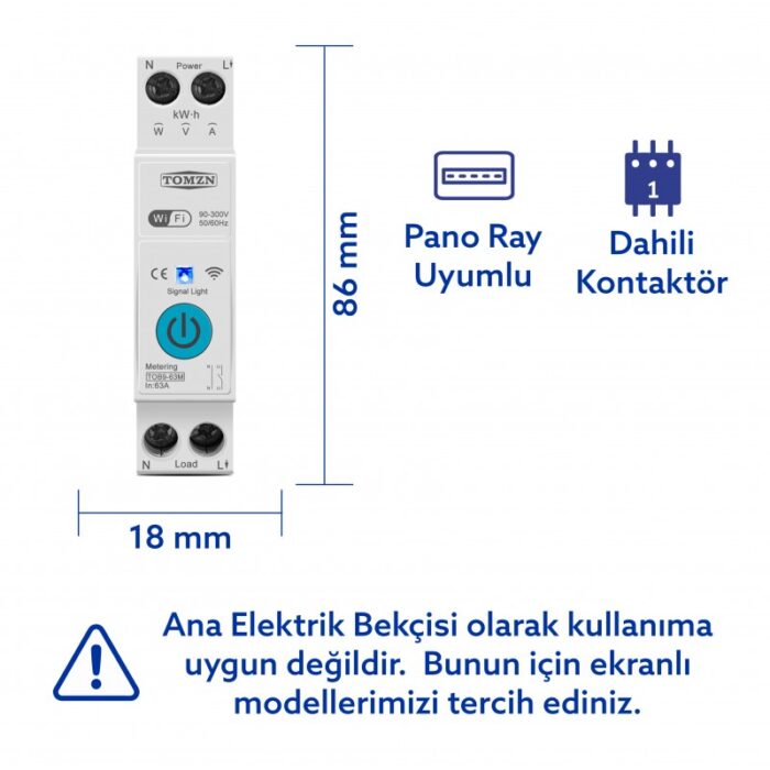 Tomzn TOB9-63M Akıllı Sigorta 63A WiFi – Enerji Ölçerli Zaman Rölesi - Görsel 2