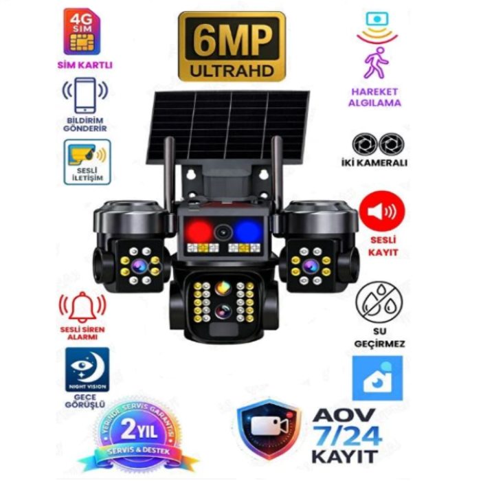 2 Kameralı 4G Sim Kartlı Solar Güvenlik Kamerası Full HD – Elektriksiz İnternetsiz İzleme (Model 4242) - Görsel 2