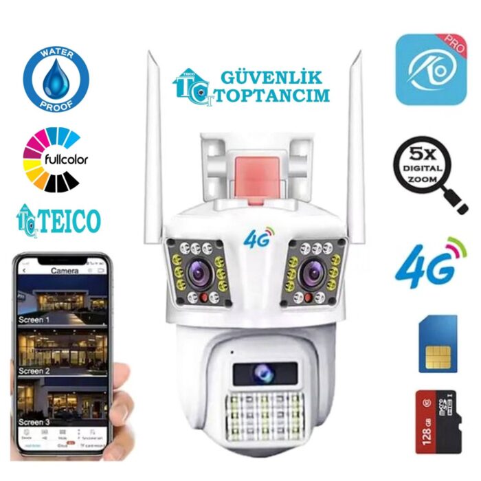 3 Kameralı 4G SIM Kartlı Güvenlik Kamerası 9 MP – 12V Adaptörlü, Telefona Kurulum (Teico-4033) - Görsel 2