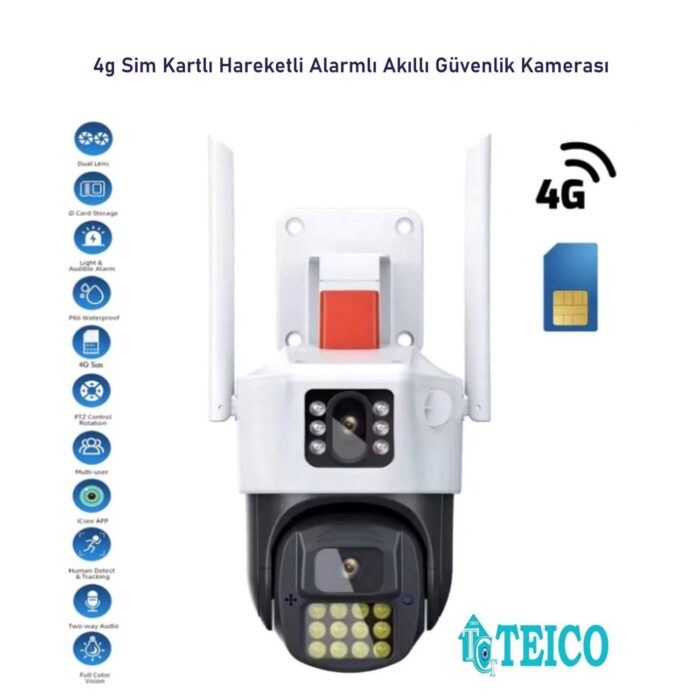 Çift Kameralı 4G SIM Kartlı Güvenlik Kamerası – Hareketli, Alarmlı, Dış Mekan (Teico-4104) - Görsel 2