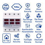 Tomzn 100A 3 Fazlı Akım ve Voltaj Koruma Rölesi – Trifaz Gerilim Koruyucu (DIN Ray Tipi)