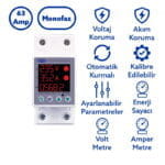 Tomzn 63A Monofaz Akım ve Voltaj Koruma Rölesi – Enerji Ölçerli Gerilim Koruyucu (TOVPD1-63VAE)