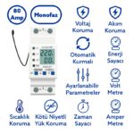Tomzn Hiking DDS238-VAP-T-80A 80A Sıcaklık Korumalı Voltaj ve Akım Koruma Rölesi – Dahili Kontaktörlü Akıllı Elektrik Bekçisi