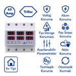 Tomzn 63A 3 Fazlı Voltaj ve Akım Koruma Rölesi – Dahili Kontaktörlü Trifaz Elektrik Bekçisi (Ev Tipi)
