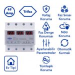 Tomzn 63A 3 Fazlı Voltaj Koruma Rölesi – Dahili Kontaktörlü Trifaz Gerilim Koruyucu (Ev Tipi