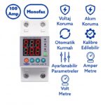 Tomzn 100A Voltaj ve Akım Koruma Rölesi – Dahili Kontaktörlü Elektrik Bekçisi (TOVPD1-100-EC)
