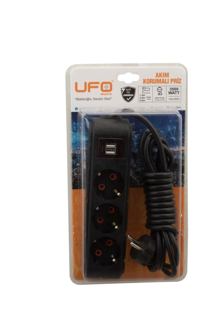 UFO 3’lü Grup Priz USB Akım Korumalı 1,5 Metre - Görsel 2