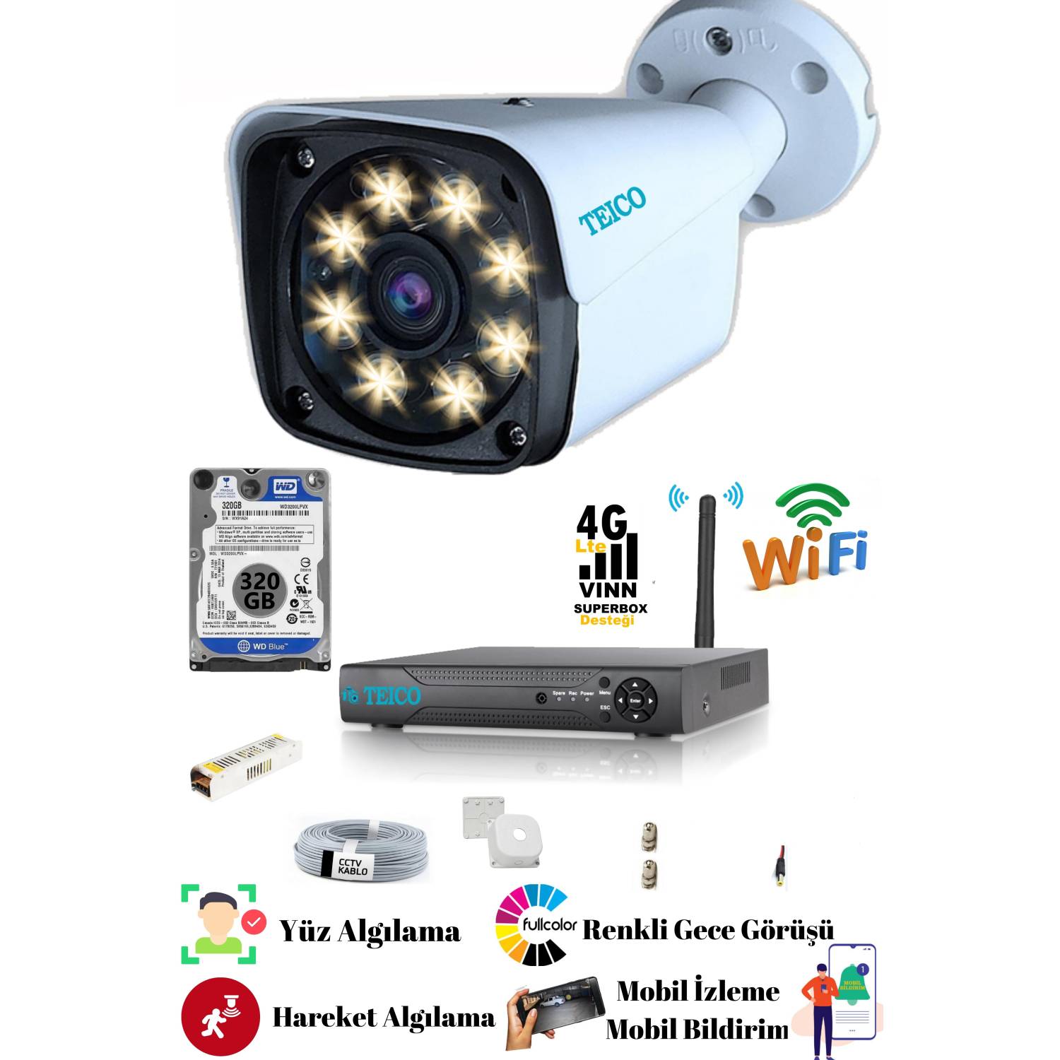 1 Kameralı 5 Mp ULTRA HD Güvenlik Kamera Seti Teico- 6112N WarmLed Renkli 320 GB HDD DAHİL XMEYE 1 Kameralı 5 MP Ultra HD Güvenlik Kamera Seti Teico-6112N WarmLed Renkli 320 GB HDD Dahil XMEYE - Görsel 1