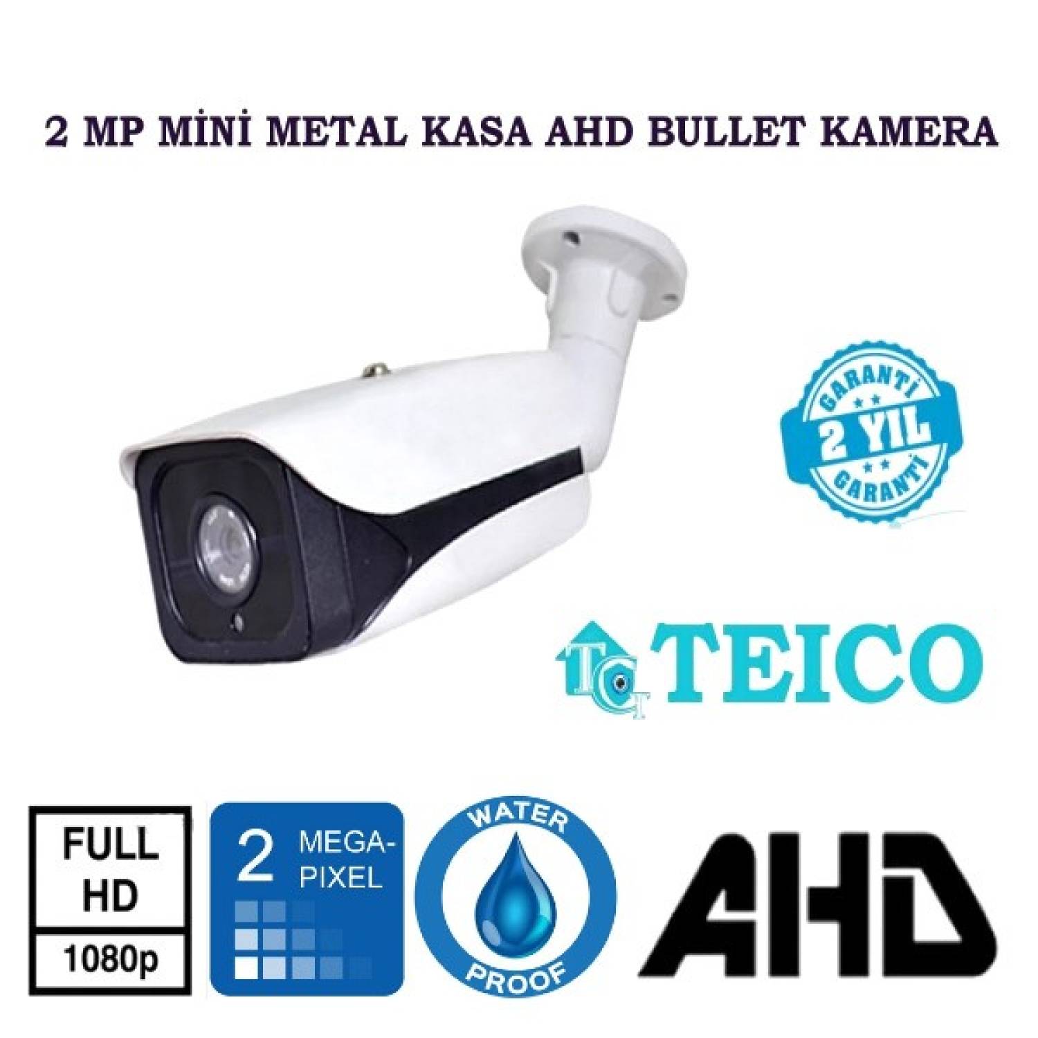 2 MP AHD Bullet Güvenlik Kamerası Mini Metal Kasa 4 Array LED Teico-1204 2 MP AHD Bullet Güvenlik Kamerası Mini Metal Kasa 4 Array LED Teico-1204 - Görsel 1