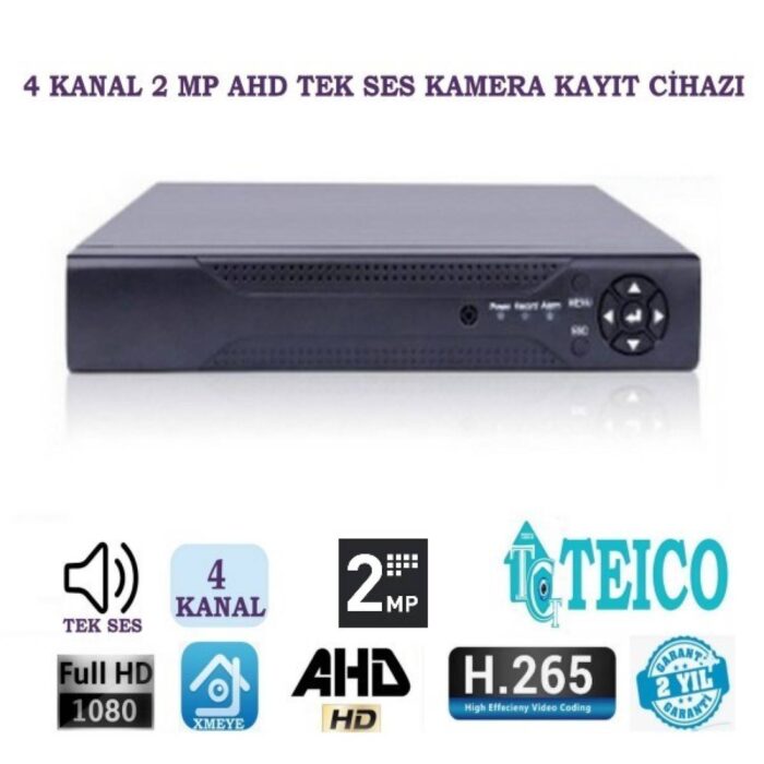2 MP 4 Kanal AHD Hibrit Kamera Kayıt Cihazı DVR Teico-7124 XMEYE Tek Ses Destekli H.265+ - Görsel 2