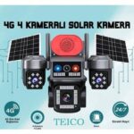 4 Kameralı PTZ Sim Kartlı Solar Güvenlik Kamerası 9 MP Güneş Enerjili 4G Teico-4034