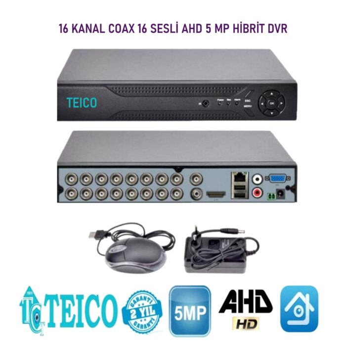 5 MP 16 Kanal Sesli AHD Hibrit Kamera Kayıt Cihazı DVR Teico-7566 - Görsel 2