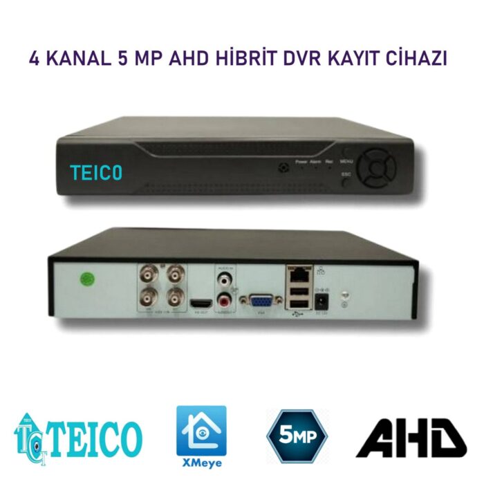 5 MP 4 Kanal AHD Hibrit Metal Kasa Kamera Kayıt Cihazı DVR Teico-7045 XMEYE H.265+ XVR - Görsel 2