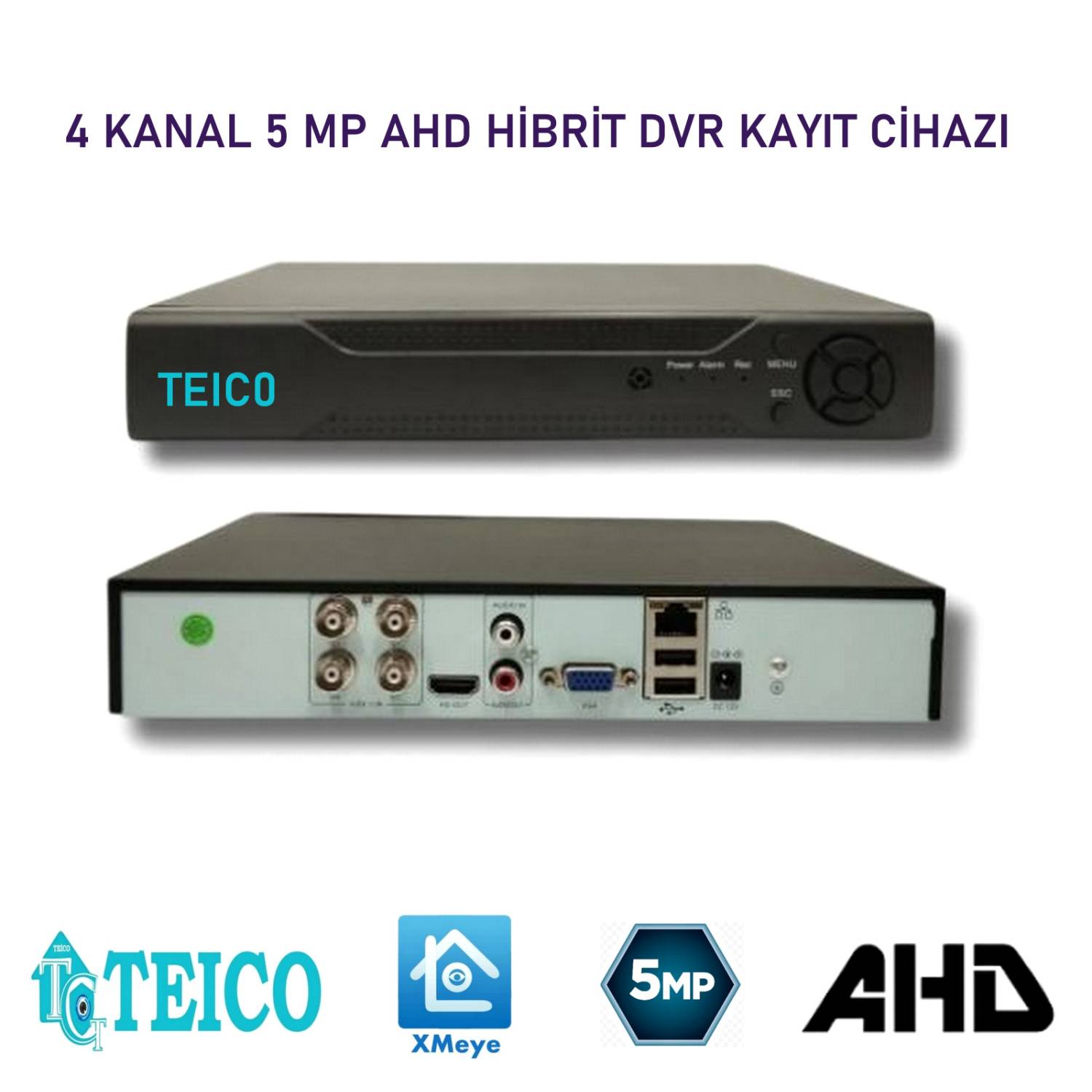 5 MP 4 Kanal AHD Hibrit Metal Kasa Kamera Kayıt Cihazı DVR Teico-7045 5 MP 4 Kanal AHD Hibrit Metal Kasa Kamera Kayıt Cihazı DVR Teico-7045 XMEYE H.265+ XVR - Görsel 1
