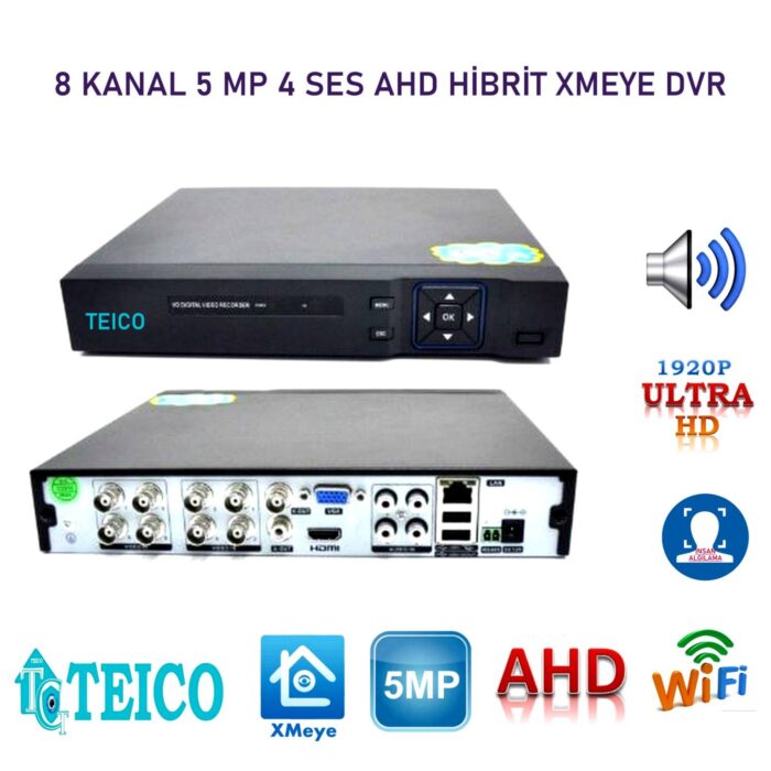 5 MP 8 Kanal AHD Hibrit Metal Kasa DVR Kamera Kayıt Cihazı 4 Ses Destekli WiFi XMEYE Teico-7580 - Görsel 2