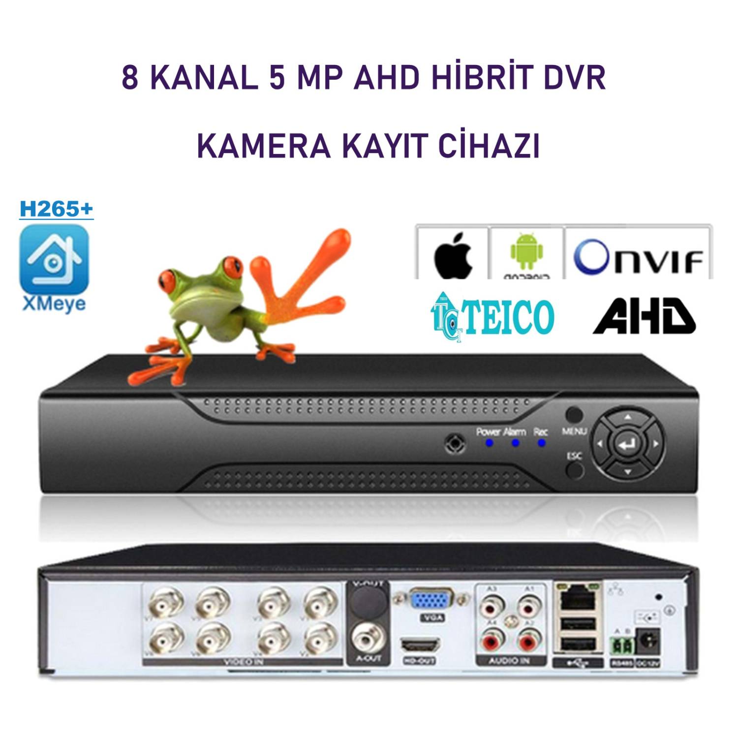 5 MP 8 Kanal AHD Hibrit Metal Kasa Kamera Kayıt Cihazı DVR Teico-7085 5 MP 8 Kanal AHD Hibrit Metal Kasa DVR Kamera Kayıt Cihazı XMEYE H.265+ Teico-7085 - Görsel 1