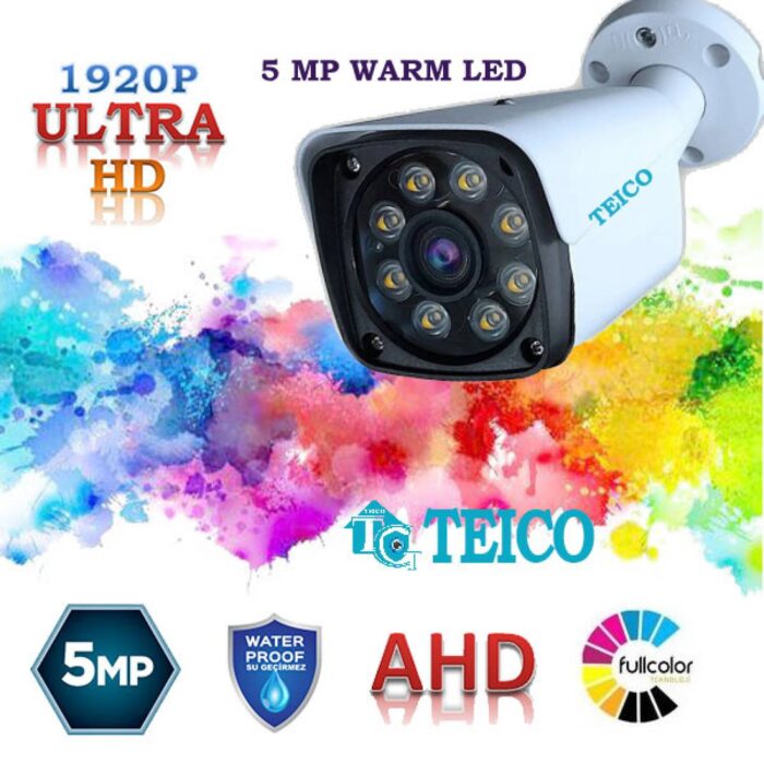 5 MP AHD Warm LED Renkli Metal Kasa Güvenlik Kamerası Teico-1625 - Görsel 2