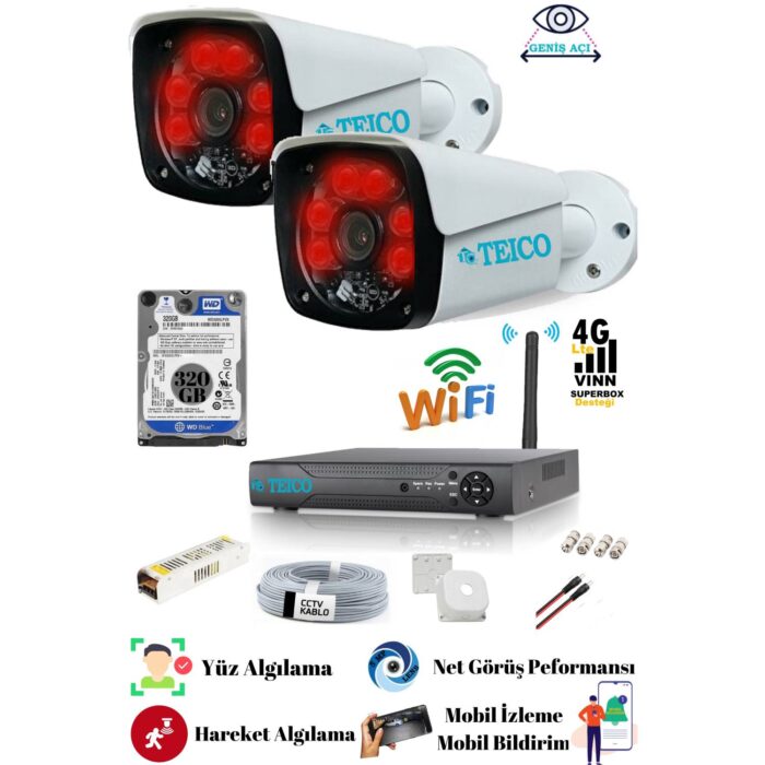 5 MP 2 Metal Kameralı Ultra HD Güvenlik Kamera Seti Teico 6220N 320 GB HDD Dahil XMEYE - Görsel 2