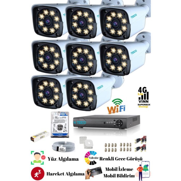 8 Kameralı 5 MP Ultra HD Güvenlik Kamera Seti Teico-6185N 500 GB HDD Dahil XMEYE - Görsel 2