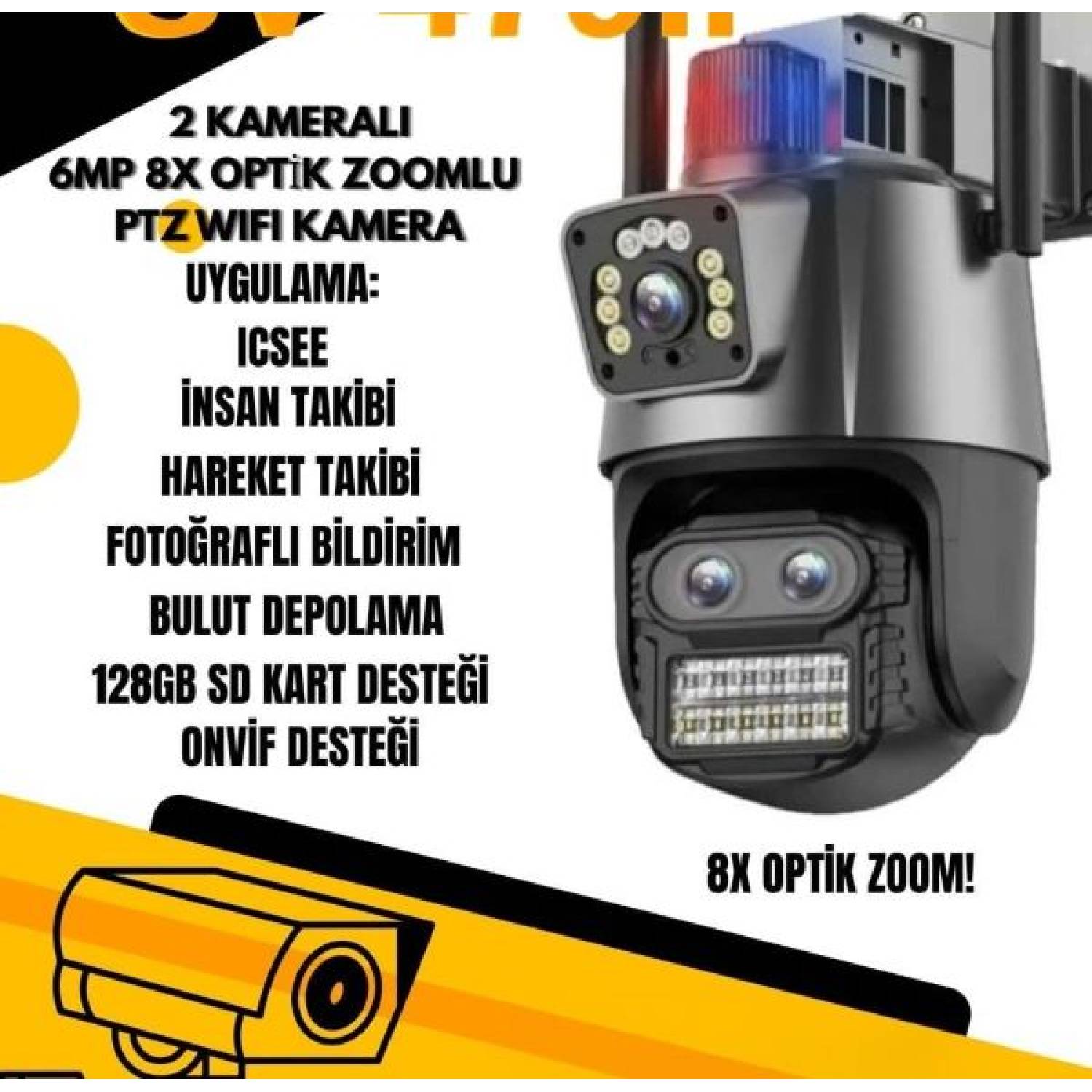 8x Optik Zoomlu Ptz Wifi Kamera Teico-4280 8x Optik Zoomlu PTZ WiFi Güvenlik Kamerası Teico-4280 Çift Lens 3 MP Motorize ICSee ONVIF Destekli - Görsel 1
