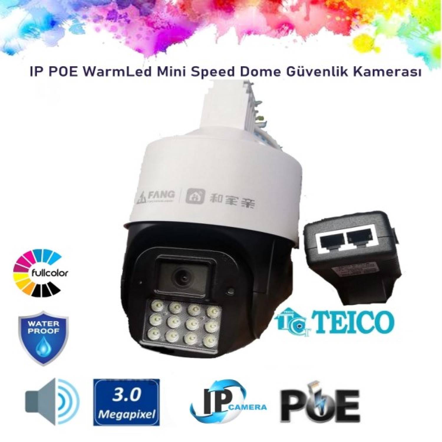 Çift Kameralı Adaptörlü Hareketli Sesli IP POE Mini Speed Dome Güvenlik Kamerası Teico-4403 Çift Kameralı Adaptörlü Hareketli Sesli IP POE Mini Speed Dome Güvenlik Kamerası Teico-4403 - Görsel 1