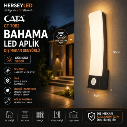 Cata Bahama LED Aplik 30W Gün Işığı Hareket Sensörlü CT-7082