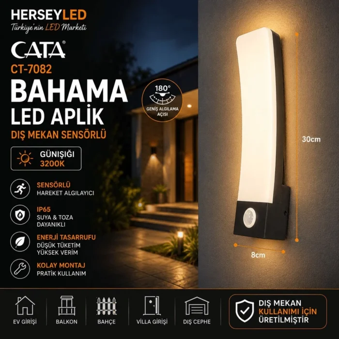 Cata Bahama LED Aplik 30W Gün Işığı Hareket Sensörlü CT-7082 - Görsel 2